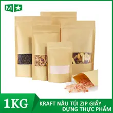 [1KG] Túi giấy kraft có cửa sổ cái Túi Zip Giấy Kraft Nâu Túi Zip Giấy Đựng Thực Phẩm