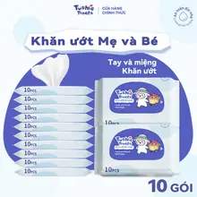 【Bịch 10 gói】Tushie Treats Khăn ướt mini gói 10 rút, Khăn ướt mẹ và bé không cồn không mùi an toàn cho da nhạy cảm
