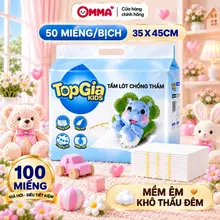 Tấm Lót Chống Thấm Dùng Một Lần Cho Bé TOPGIAKIDS 50 Miếng 35x45cm, Miếng Lót Thay Tã, Miếng Lót Chống Thấm Sơ Sinh