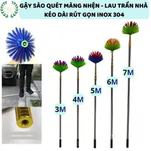 Gậy Chổi Bông Cước 3M-10M Quét Trần Nhà, Quét Màng Nhện Trên Cao Cán Inox 304 Có Thể Rút Gọn 1m2-1m8