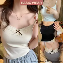 Áo 2 dây nữ viền ren có mút ngực – croptop ôm body co giãn phong cách Hàn Quốc 283