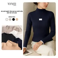 [Xả kho]Áo giữ nhiệt nữ YOUNGER BY CARDINA chất liệu tăm kim sa phối gấu dài tay cổ cao 5YAHF14