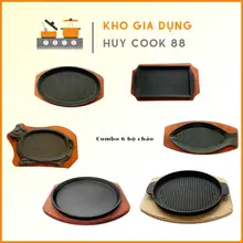 Các Loại Chảo Gang Kèm Đế Gỗ Cao Cấp HUYCOOK88 Chảo Chống Dính Làm Bít Tết Trứng Ốp La Dành Cho Các Loại Bếp