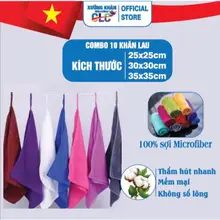 Combo 10 khăn lau Đa Năng kt 25x25cm, 30X30cm, 35X35cm Có móc Cheo Microfiber siêu mềm mịn thấm hút tốt