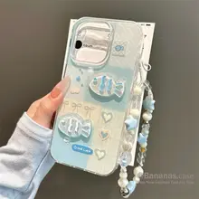 Ốp điện thoại iPhone 17 16 15 14 13 12 11 Pro Max X Xr Xs Max 7 8 Plus SE2020 Ins 3D DIY Cá xanh dễ thương + Dây buộc Ốp lưng mềm trong suốt