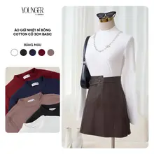 [Xả kho]Áo giữ nhiệt nữ YOUNGER BY CARDINA chất liệu nỉ bông cotton dài tay cổ cao 3cm 5YAHF11