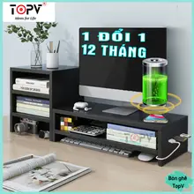 Kệ để máy tính kệ màn hình để bàn kệ sách giá đỡ laptop gỗ nâng PC 2 tầng trắng kê bàn học vi tính