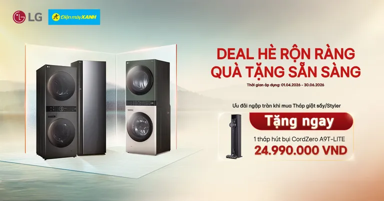 Mua LG WashTower & Styler tặng máy hút bụi A9T-LITE tháng 4–6/2026