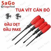 Tua vít cán đỏ đầu dẹt và đầu bake | Chống trượt – Thép đen cứng – Nhiều size