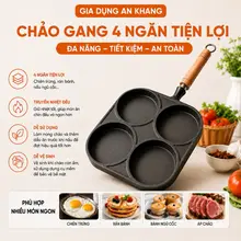 Chảo Gang 4 Ngăn Cao Cấp Tay Cầm Gỗ Chiên Trứng Rán Bánh Đa Năng