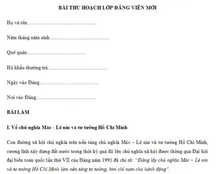 [Full] Mẫu bài thu hoạch lớp Đảng viên mới và Dàn ý chi tiết
