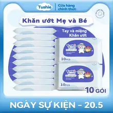 【Bịch 10 gói】Tushie Treats Khăn ướt mini gói 10 rút, Khăn ướt mẹ và bé không cồn không mùi an toàn cho da nhạy cảm