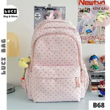 Balo nữ đi học, Cặp học sinh cấp 2 nam nữ chấm bi Luci Bag đựng vừa laptop 15.6 inch chống nước B68
