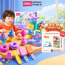 Bộ Đồ Chơi Máy Làm Kem Kèm Đất Nặn Deli  - Máy Làm Mì Hamburger Kèm Dụng Cụ Và Khuôn Không Dính Tay An Toàn
