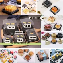 Bộ 20/10 Hộp nhựa vuông đế đen, đế vàng đựng bánh ngọt, bánh trung thu, rau câu đủ size