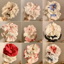 1 Cái Ren Xù Scrunchies Dành Cho Nữ Bé Gái, Dây Buộc Tóc Kẻ Sọc Hoa Phong Cách Hỗn Hợp Chấm Nơ Ruy Băng Vải Lớn, Dây Buộc Tóc Co Giãn, Kiểu Tóc Đuôi Ngựa Không Làm Tổn Thương