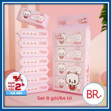 Bịch Khăn Giấy Ướt Mini 8 Gói 64 Tờ Dễ Thương Bỏ Túi- Túi 64 khăn giấy ướt đa năng nhỏ gọn mang đi du lịch 01810