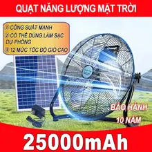 Quạt năng lượng mặt trời Solar Fan 25000mAh quạt sạc tích điện dạng nằm chân quỳ hiển thị PIN