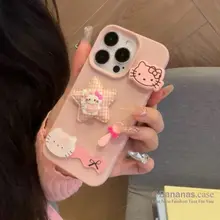 Ốp điện thoại iPhone 17 16 15 14 13 12 11 Pro Max X Xr Xs Max Phim hoạt hình 3D DIY Màu hồng Cặp đôi da mềm