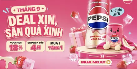 Suntory PepsiCo Tháng 9 – Voucher Đến 80K & Ra Mắt Pepsi Kem Dâu