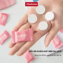 Gói 100 Khăn mặt nén dạng viên kẹo JYoohome Dùng 1 lần, Viên khăn nén dùng khi đi du lịch khách sạn