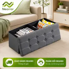 Ghế Đôn Chứa Đồ Gấp Gọn Ghế Băng Có Nắp Đựng Đồ Vải Linen Chịu Lực Tốt Để Cuối Giường Phòng Khách