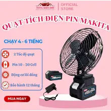Quạt Tích Điện Pin 10-20-30 Cell Dùng Liên Tục 1H-8H, Quạt Pin Makita Để Bàn 2 Cấp Độ Gió Siêu Mát.