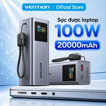 Pin Sạc Dự Phòng 20000mAh 100W Vention,Cáp USB-C Tích Hợp,  Sạc Nhanh PD Cho Điện Thoại Laptop MatBook, Màn Hình TFT