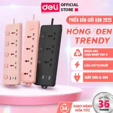 [HỎA TỐC] Ổ Cắm Điện Đa Năng Deli Chịu Tải 2500W Có Cổng USB, Dây Dài 3-5m Có Chốt An Toàn Ổ Điện
