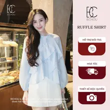 Áo kiểu nữ thiết kế BCHOU, Áo cổ tròn tơ xước phối cùng chân váy ngắn RUFFLExELISE