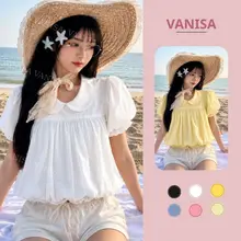Áo sơ mi babydoll nữ tay bồng form bí voan mềm xinh xắn màu trắng đen vàng xanh mint hồng VANISA SM105