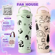Ly giữ nhiệt Pastel V2 inox 316 tráng sứ ống hút trân châu, bình giữ nhiệt trà sữa 830ml Fan House