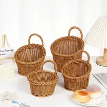 Giỏ treo tường OABU, đựng hành tỏi, giả nhựa mây không thấm nước, màu vàng nhạt, decor trong nhà bếp 04a