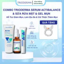 Combo Chăm Sóc Da, Giảm Mụn, Mờ Thâm Sáng Da Trioderma, Sữa Rửa Mặt 150g + Serum 30ml + Gel 15g