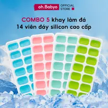 COMBO 5 Khay Làm Đá Silicon 14 Viên Có Nắp Đậy ohBabyo Khuôn Làm Đá Tủ Lạnh Bảo Quản Chống Mùi hàng đẹp
