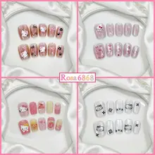 (M2) Nailbox thiết kế vuông ngắn móng tay giả hello kitty mắt mèo tặng keo dán - Rosa 6868