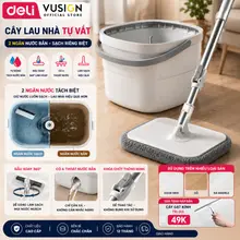 Bộ Cây Lau Nhà Tách Nước Bẩn Thông Minh Deli, Chổi Lau Nhà Xoay 360 độ có 2 Ngăn Kèm TẶNG 1 BÔNG