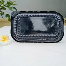 Set 50 Hộp nhụa đế đen nắp trong HT17 có 1 ngăn dùng 1 lần kèm nắp.