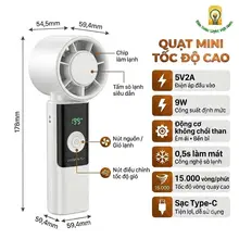 Quạt cầm tay mini sò lạnh pin sạc tích điện gấp gọn để bàn 199 tốc độ gió 15000v/p nhỏ gọn pin dùng 10H