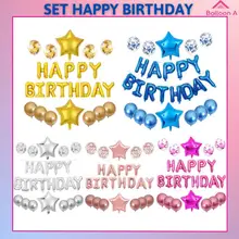 Bóng Chữ HAPPY BIRTHDAY, Bộ Bóng Trang Trí Sinh Nhật Kèm Bóng Ngôi Sao, Bóng Kim Tuyến và Bóng Nhũ