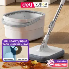 [RẺ NHÂT MALL] Bộ Cây Lau Nhà Tách Nước Bẩn Deli Xoay 360 Độ Thùng 2 Ngăn Chổi Lau Nhà Tự Gỡ Tóc Rác
