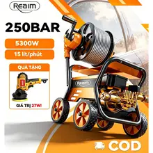 REAIM máy rửa xe 250bar máy rửa xe công nghiệp Bánh xe di chuyển dễ dàng - Có Núm Chỉnh Áp rửa xe, sửa sân, tưới rau