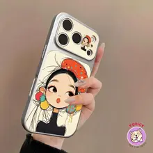 Ốp điện thoại cô gái tóc xoăn Iphone 17 Pro Max iPhone 16 Pro 16 Plus skin 15 Pro Max cover silicone 14 Pro chống rơi 13 mẫu nữ full coverage Cửa sổ lớn KNTP