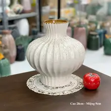 Bình Hoa Bát Tràng Các Dáng Bowling, Chuông, Vò Màu Nâu Gốm và Trắng LIVEGTB4334