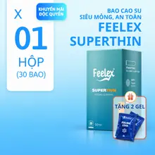 [CAO CẤP] Bao cao su siêu mỏng Hộp 30 chiếc Feelex Superthin ôm sát nhiều gel tăng khoái cảm