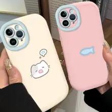 Dành Cho IPhone 17 16 15 14 13 12 11 Pro Max X XR Max 7 8 Plus Dễ thương mèo ăn cá cặp vợ chồng trường hợp điện thoại