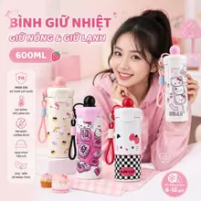 Cốc giữ nhiệt Hello Kitty bằng thép không gỉ có ống hút dung tích lớn cốc cà phê di động cốc dành cho học sinh sinhviên