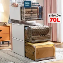 Hộp Ngăn Kéo Enoda Home Size Lớn 70L Ngăn  Kéo Trong Suốt Đen, Xếp Chồng Kiên Cố, Có Chốt Cửa Q006