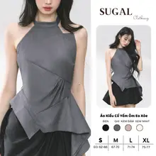 SUGAL - Áo Kiểu Cổ Yếm Ôm Eo Dáng Xòe Tôn Dáng - Áo Thiết Kế Xếp Ly Cách Điệu Thanh Lịch | TOP NU 305