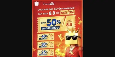 Shopee ShopeeVIP – Voucher Độc Quyền Sale 8.8 Nửa Giá